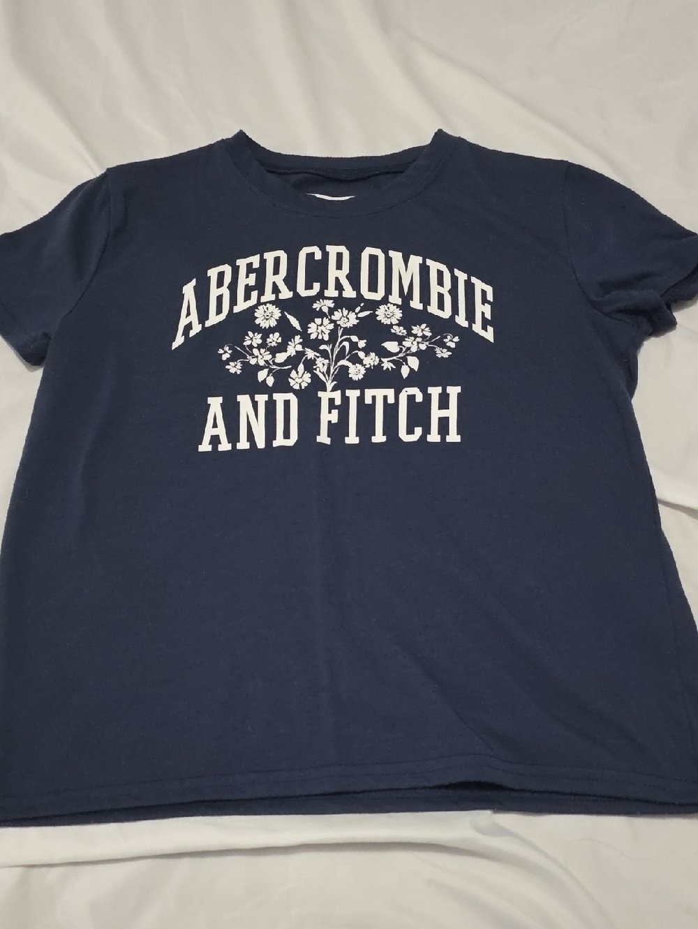 Abercrombie & Fitch Kids Navy Tee with White Floral Logo
